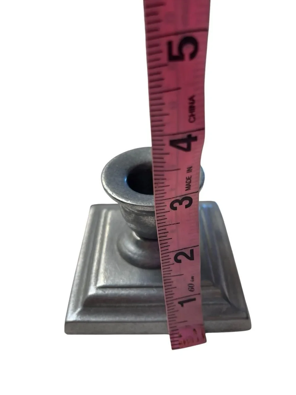 Carson Pewter Single Taper Candle Holder Vintage Square Base Rustic Home Decor
